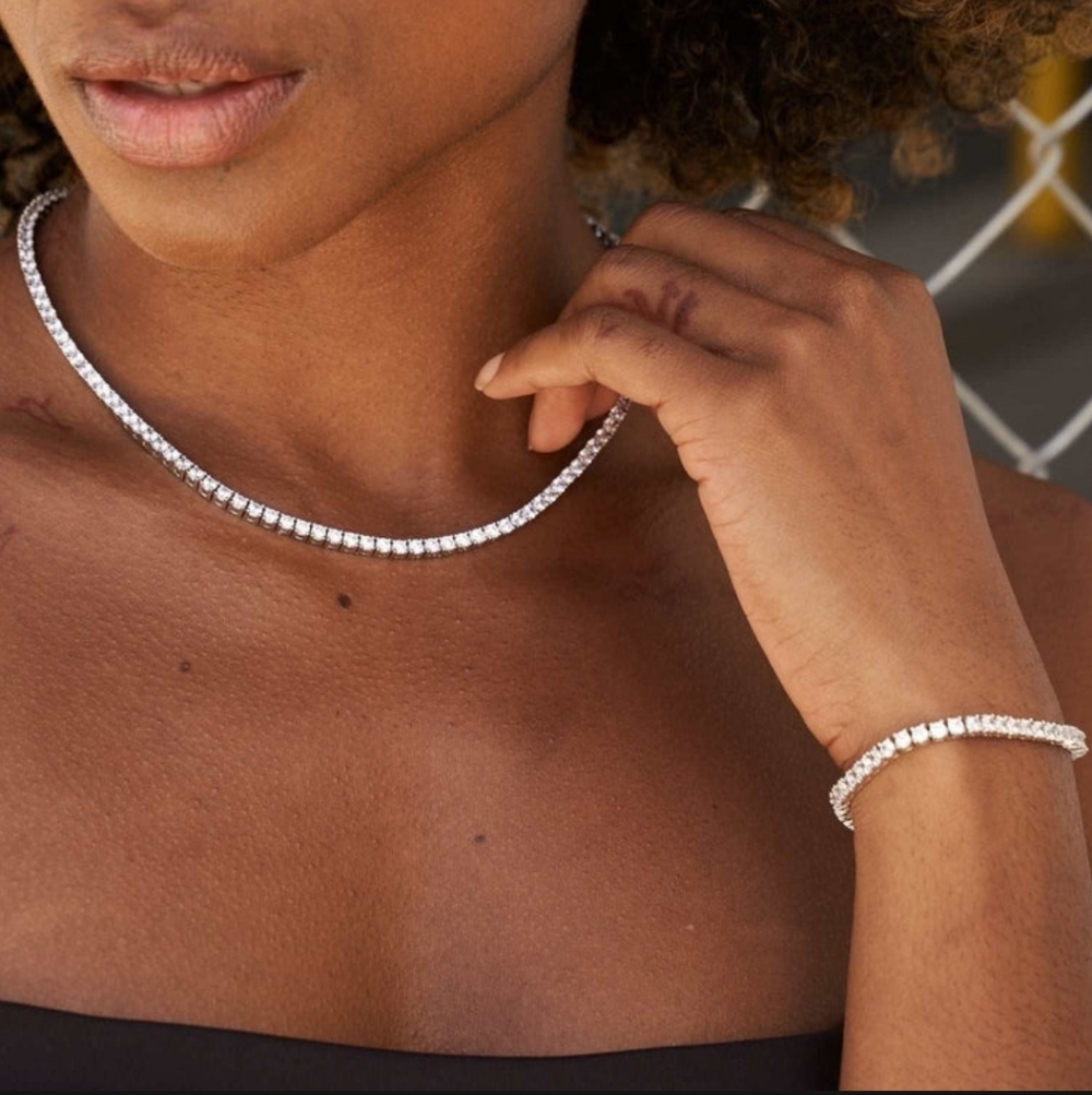 Elegant White Tennis Bracelet and Necklace Set Wedding Bridal Formal Rhinestone‎